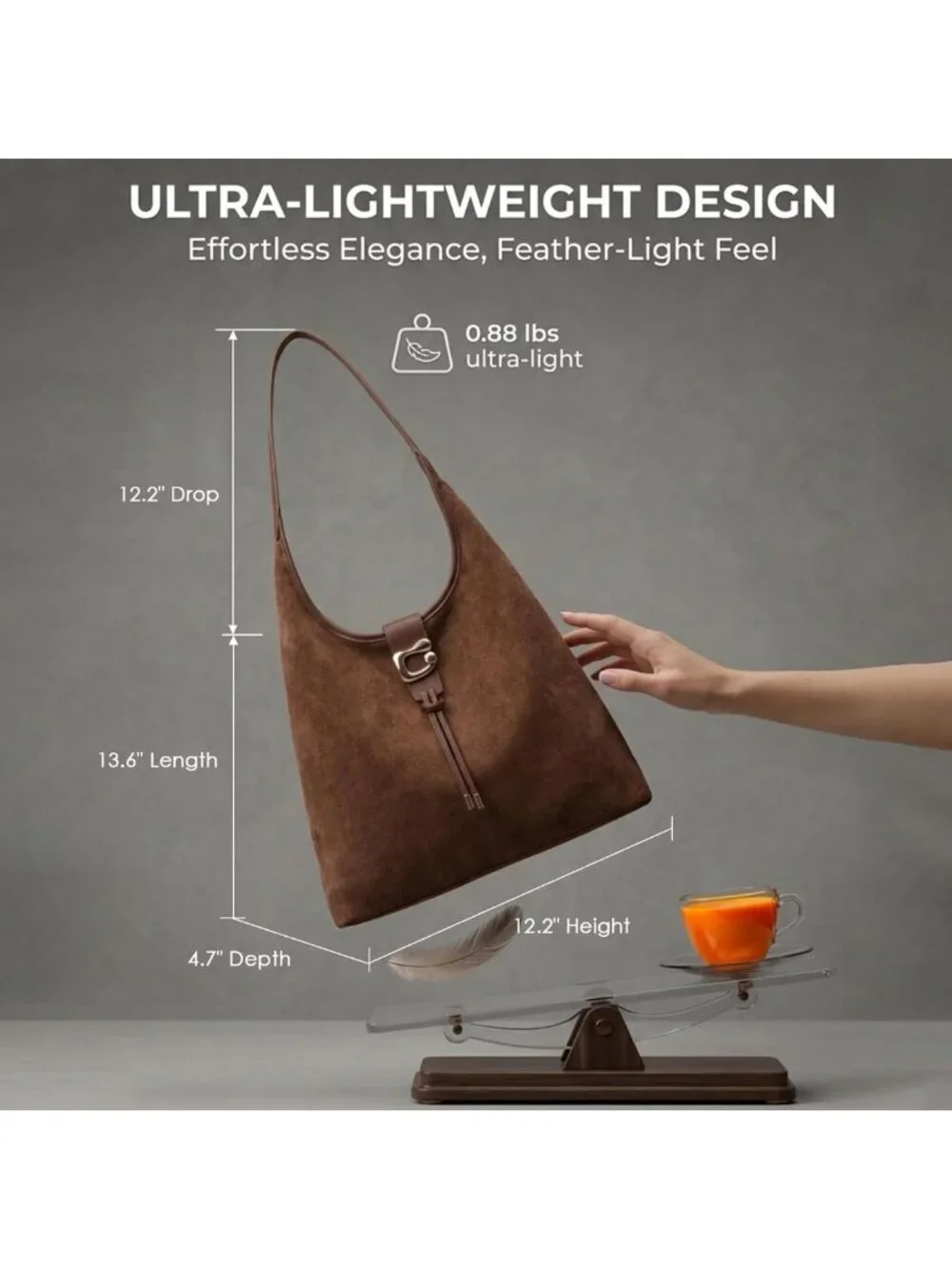 Large Slouchy Suede Hobo Bag for Women - Soft Faux Suede Tote with Zipper